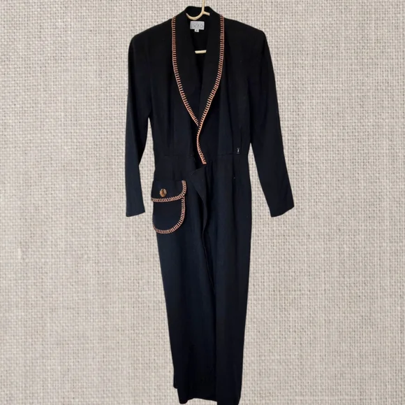 Vintage Black Wrap Maxi Dress 80s New Old Stock Elegant Glamour Witchy Sz 6 - Picture 9 of 12